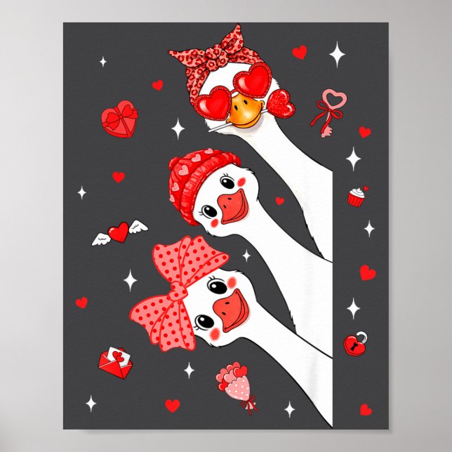 Poster Cute Funny Valentine Silly Gooses Heart Love Match (Devant)