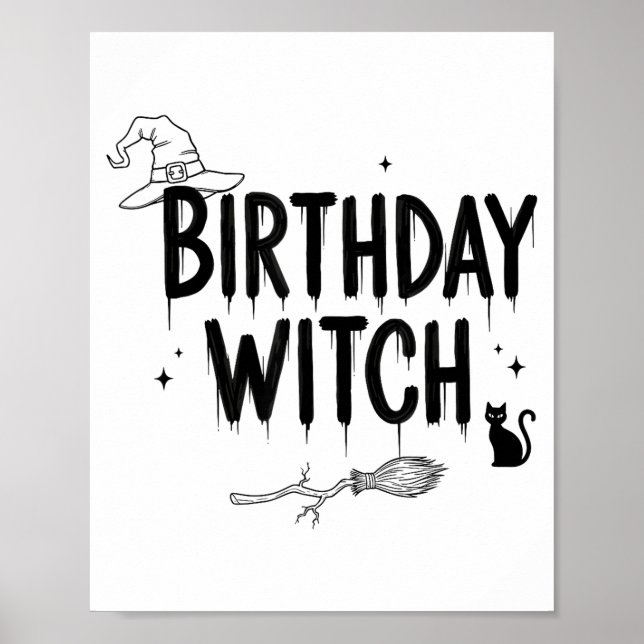 Poster Cute Funny Witch Witchy Birthday Witches Happy Wom (Devant)