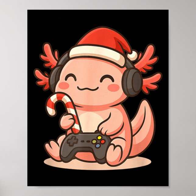 Poster Cute Gamer Axolotl Christmas Design  (Devant)