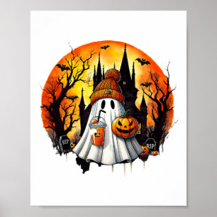 Poster Cute Ghost Boire Café Halloween Ghost Ice Cof