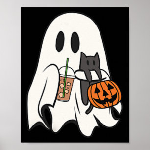 Poster Cute Ghost Cat Iced Café Saison Éffrayante Hallowe