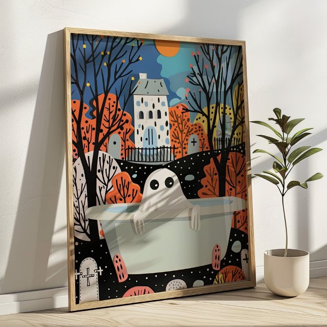 Poster Cute Ghost in Bathtub 3D Halloween Bathroom  (Créateur téléchargé)