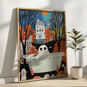 Poster Cute Ghost in Bathtub 3D Halloween Salle de Bain 