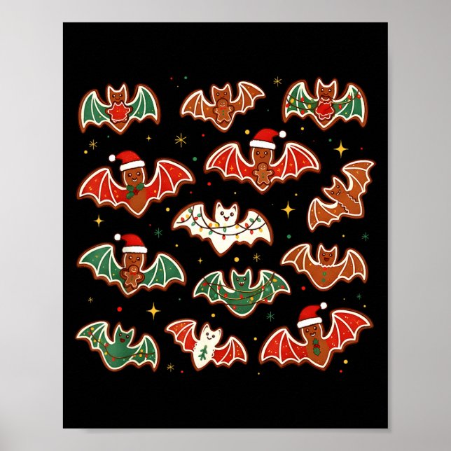 Poster Cute Gingerbread Bats Soky Christmas Cookie Merry  (Devant)