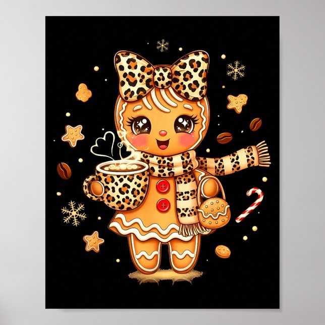 Poster Cute Gingerbread Leopard Christmas Xmas Girl Women (Devant)