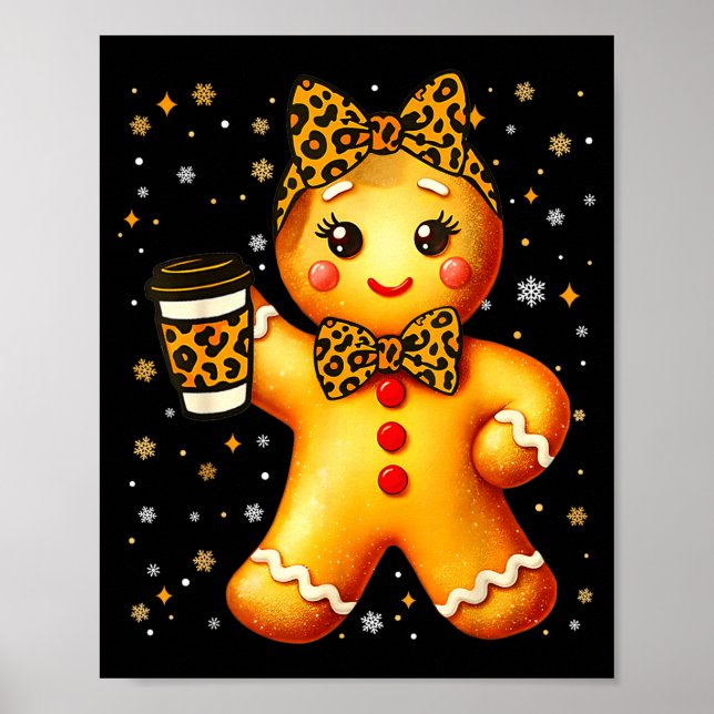 Poster Cute Gingerbread Leopard Coquette Christmas Xmas G (Devant)