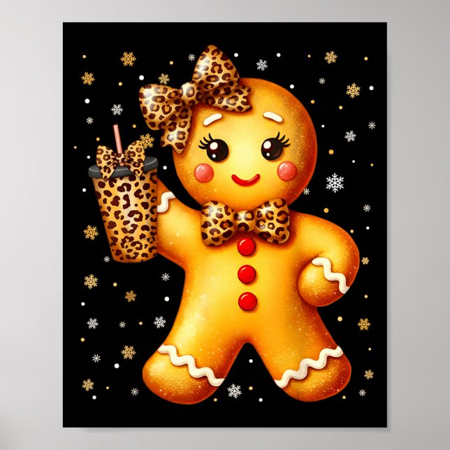 Poster Cute Gingerbread Leopard Coquette Christmas Xmas G (Devant)