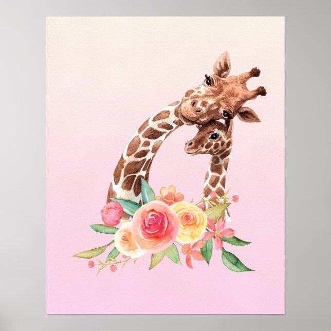 Poster Cute Giraffe Aquarelle Maman & Bébé (Devant)
