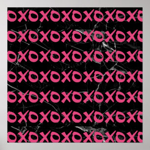 Poster Cute giri rose noir marbre xoxo embrasse