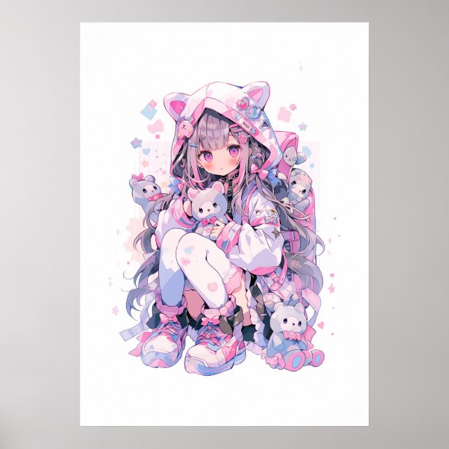 Poster Cute Girl Kawaii Style Anime (Devant)