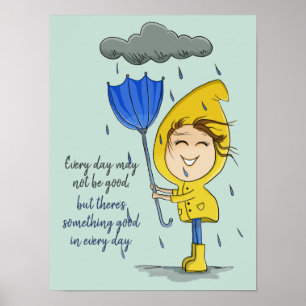 Poster Cute Girl Rainy Windy Day Encouragement graphique