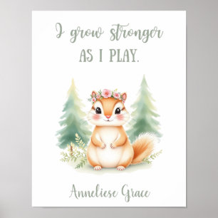 Poster Cute Girls Squirrel Woodland Animal Nursery