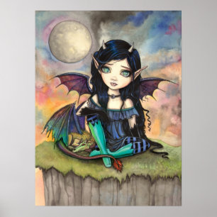 Poster Cute Gothique Big-Eye Fairy and Dragon Imaginaire