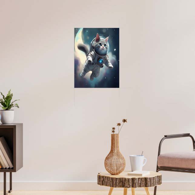 Poster Cute Grey Chat Voler dans l'espace (Salon 3)
