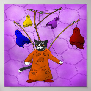 Poster Cute Halloween Chat Halloween Marionnette Maître d