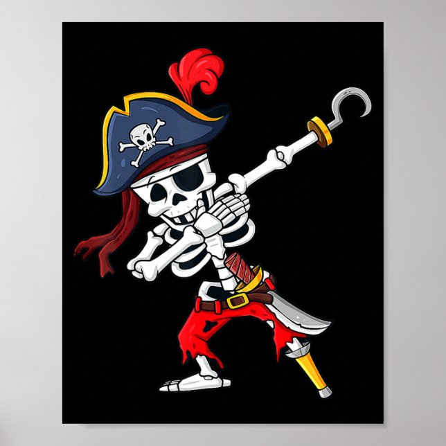 Poster Cute Halloween Dabbing Pirate Skeleton Fun  (Devant)