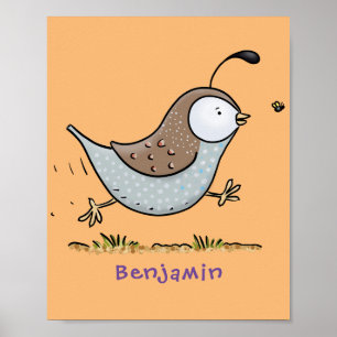 Poster Cute happy californian quail cartoon illustration