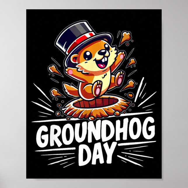 Poster Cute Happy Groundhog Day February 2nd Phils Holida (Devant)