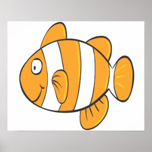 Poster cute happy little clown fish cartoon character