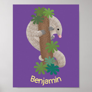 Poster Cute happy pangolin anteater illustration