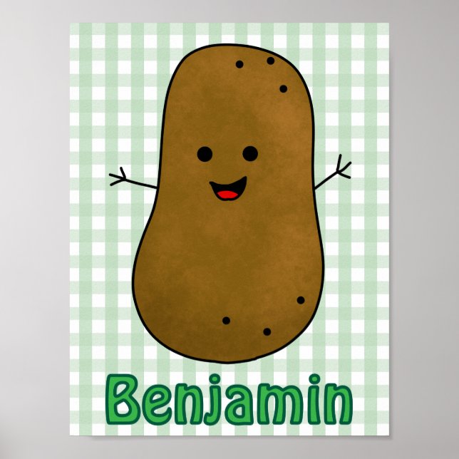Poster Cute Happy Potato Vert En vichy Personnalisé (Devant)