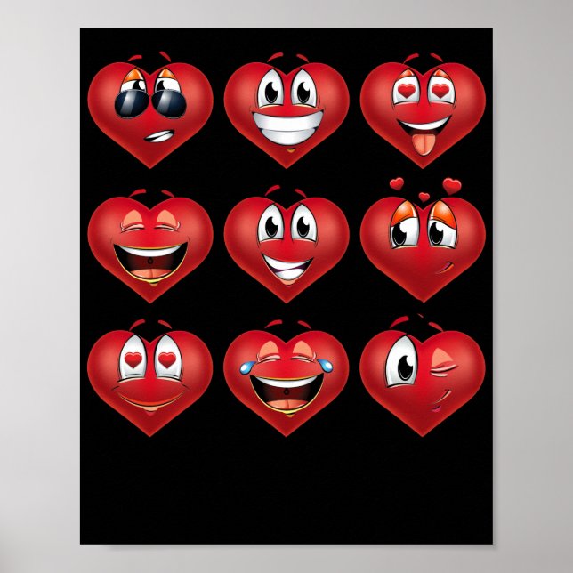 Poster Cute Heart Emojis Gift Valentines Day Emoji (Devant)