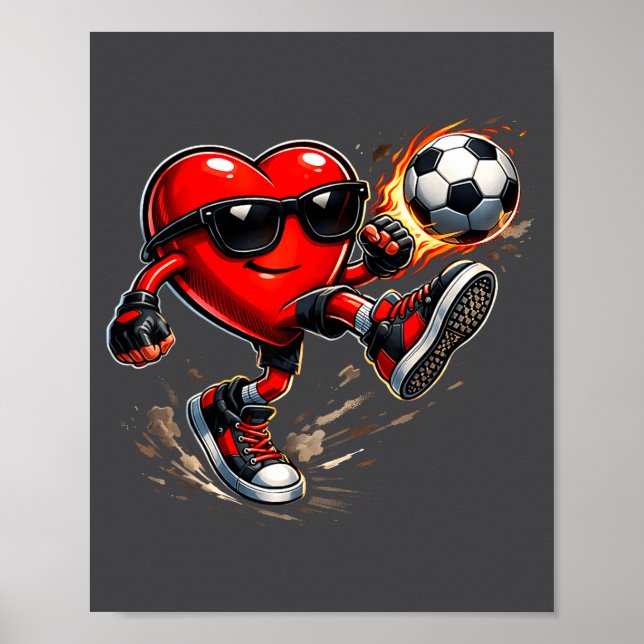 Poster Cute Heart Playing Soccer Valentines Day Soccer Bo (Devant)