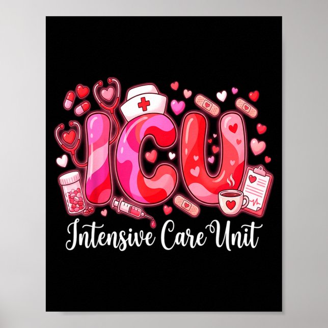 Poster Cute Hearts Icu Valentine Nurse Valentines Day Shi (Devant)