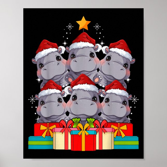 Poster Cute Hip Le Hiptamus Christmas Tree Xmas Hat  (Devant)