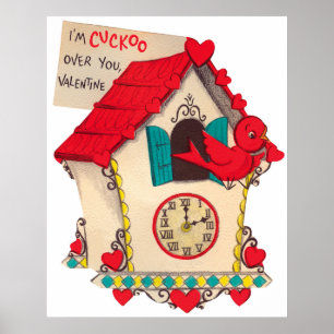 Poster Cute horloge coucou rétro Valentine vintage