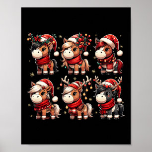 Poster Cute Horse Père Noël illuminations de Noël Drôle N