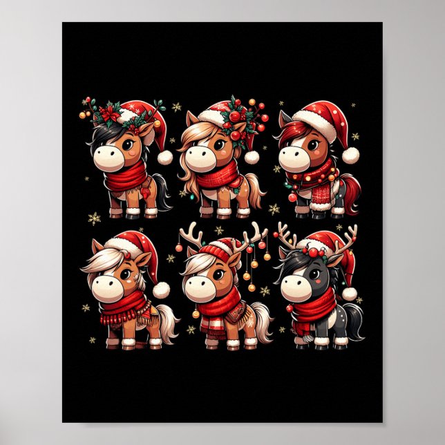 Poster Cute Horse Père Noël illuminations de Noël Drôle N (Devant)