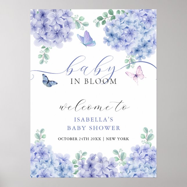 Poster Cute Hydrangea Jardin Floral Baby shower Bienvenue (Devant)