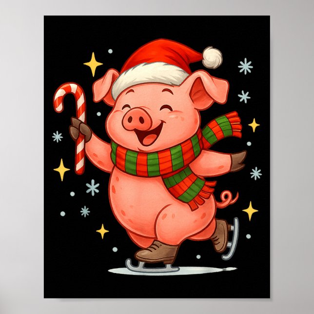 Poster Cute Ice Skating G Funny Santa Christmas Holiday  (Devant)