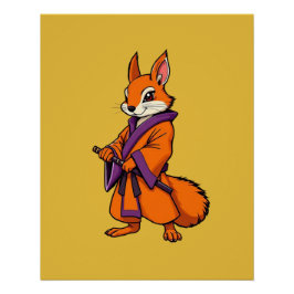 Poster Cute Japanese Samurai Squirrel