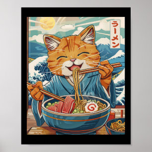 Poster Cute Japonaise Ramen Chat La Grande Vague