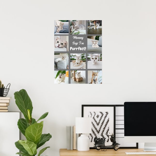 Poster Cute Je suis Purrfect Chat Photo Collage Gris (Bureau à domicile)