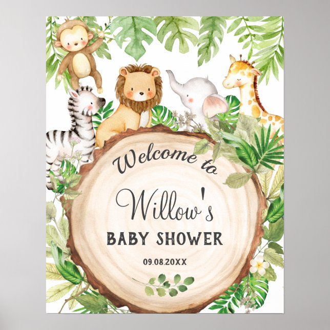 Poster Cute Jungle Animaux Anniversaire Baby shower Bienv (Devant)
