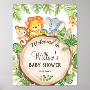 Poster Cute Jungle Animaux Anniversaire Baby shower Bienv