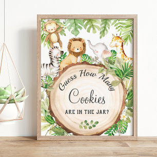 Poster Cute Jungle Animaux Devinez Combien De Cookies Jeu