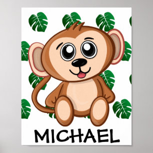 Poster Cute Jungle Safari Singe Animaux