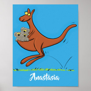 Poster Cute kangaroo and koalas cartoon illustration