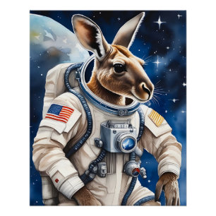 Poster Cute Kangaroo en costume d'astronaute dans l'espac