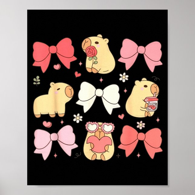 Poster Cute Kawaii Animals And Nk Coquette Bows Aesthetic (Devant)