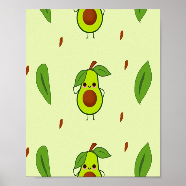 Poster Cute kawaii avocado (Devant)
