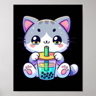 Poster Cute Kawaii Buble Thé Chat Japonais Kitten Anime