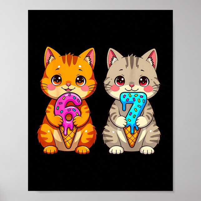 Poster Cute Kawaii Cats Neko 67 Drip Meme Funny Six Seven (Devant)