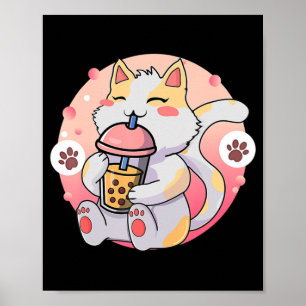 Poster Cute Kawaii Chat Boba Tea Anime Kitten Cadeau Enfa