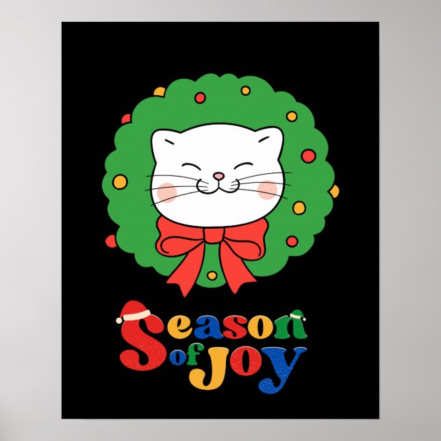 Poster Cute Kawaii Chat Noël Wreath Saison de joie (Devant)