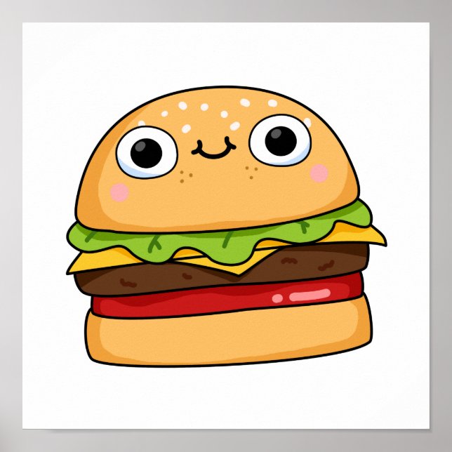 Poster Cute Kawaii Cheeseburger (Devant)